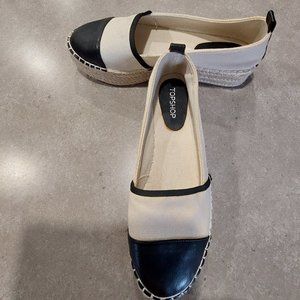 TOPSHOP Women's Black/Ivory Canvas Leather Cap Toe Espadrilles  Size 8M